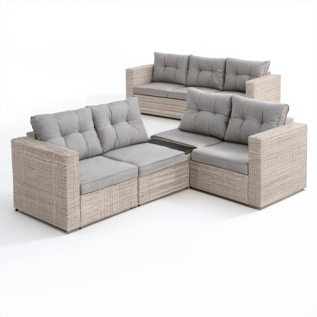 Modułowy zestaw mebli ogrodowych z technorattanu PE, beżowo-szary, sofa 190 x 75 x 75 cm