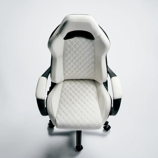 Biało-czarny profilowany fotel gamingowy z ekoskóry PU, 65 x 65 x 118–128 cm