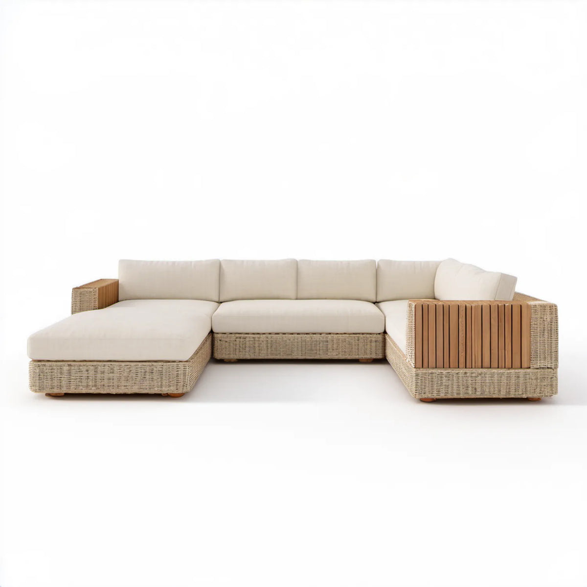 Lewostronna narożna sofa ogrodowa w kształcie L, beżowo-brązowa, 280 x 160 x 68 cm