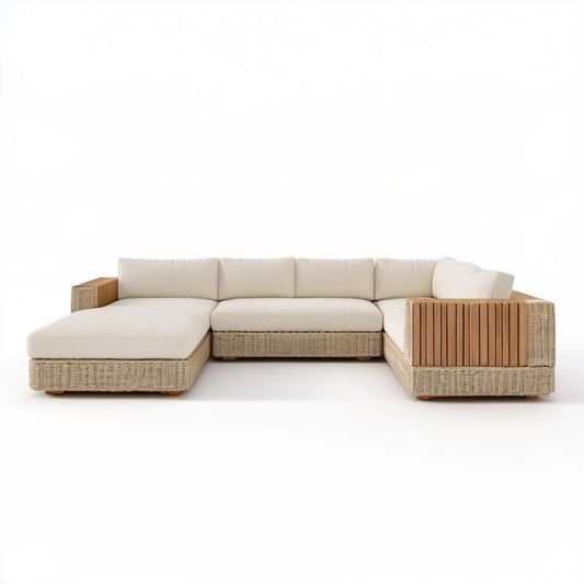 Lewostronna narożna sofa ogrodowa w kształcie L, beżowo-brązowa, 280 x 160 x 68 cm